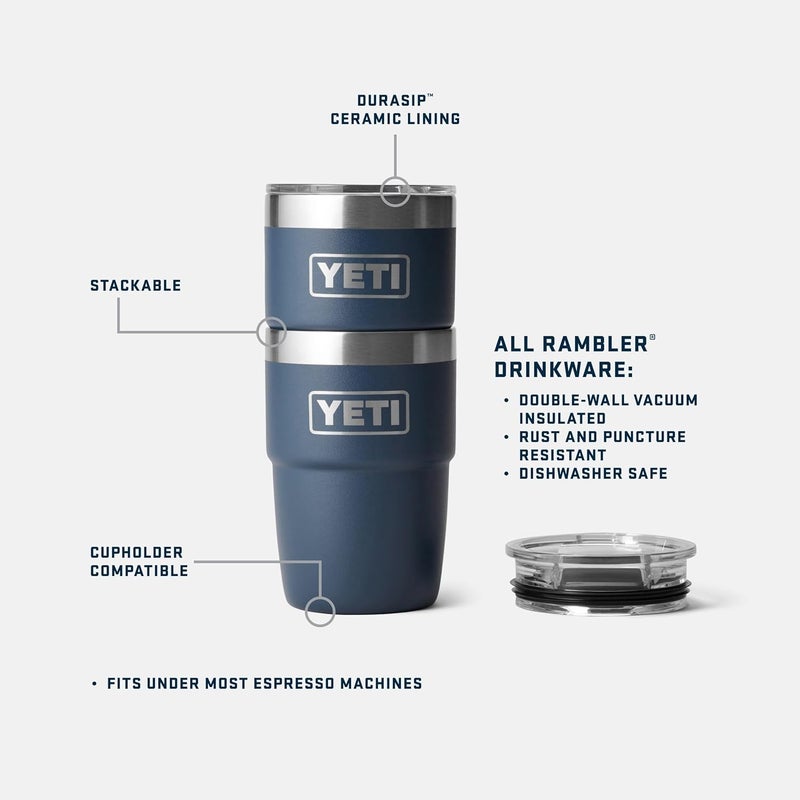 YETI Rambler 8 oz Insulated Coffee Mug with Lid - Stackable Double-Wall Vacuum Insulated Coffee Cup - DuraSip Ceramic Lining - Barista-Friendly Design - Stainless Steel - Dishwasher Safe - Image 2